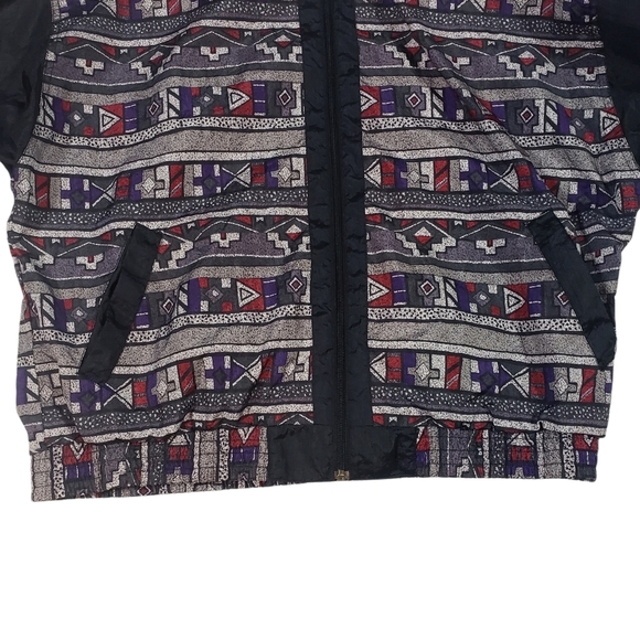 Vintage Geometric Aztec Print Windbreaker Jacket Size XL Nylon Zip Up Coat - Picture 4 of 10